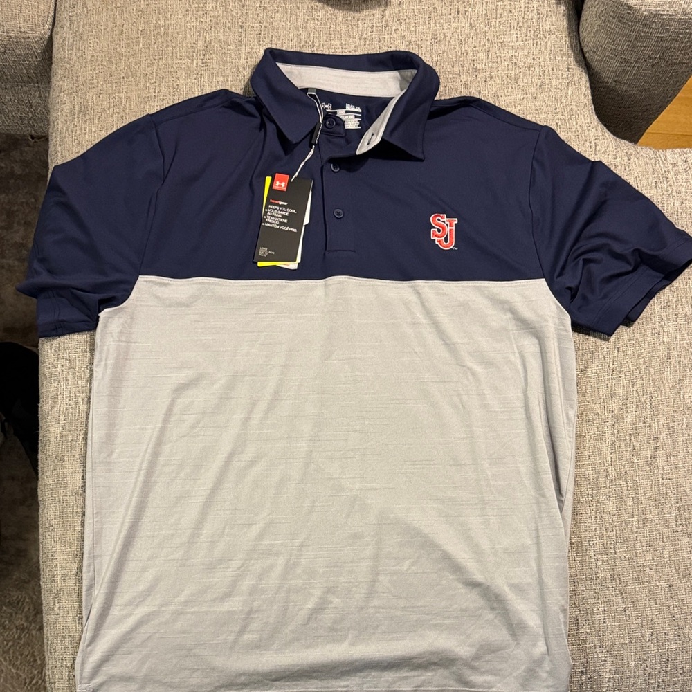 NWT - St. John’s University Red Storm  Under Armour Navy and Gray Polo Shirt